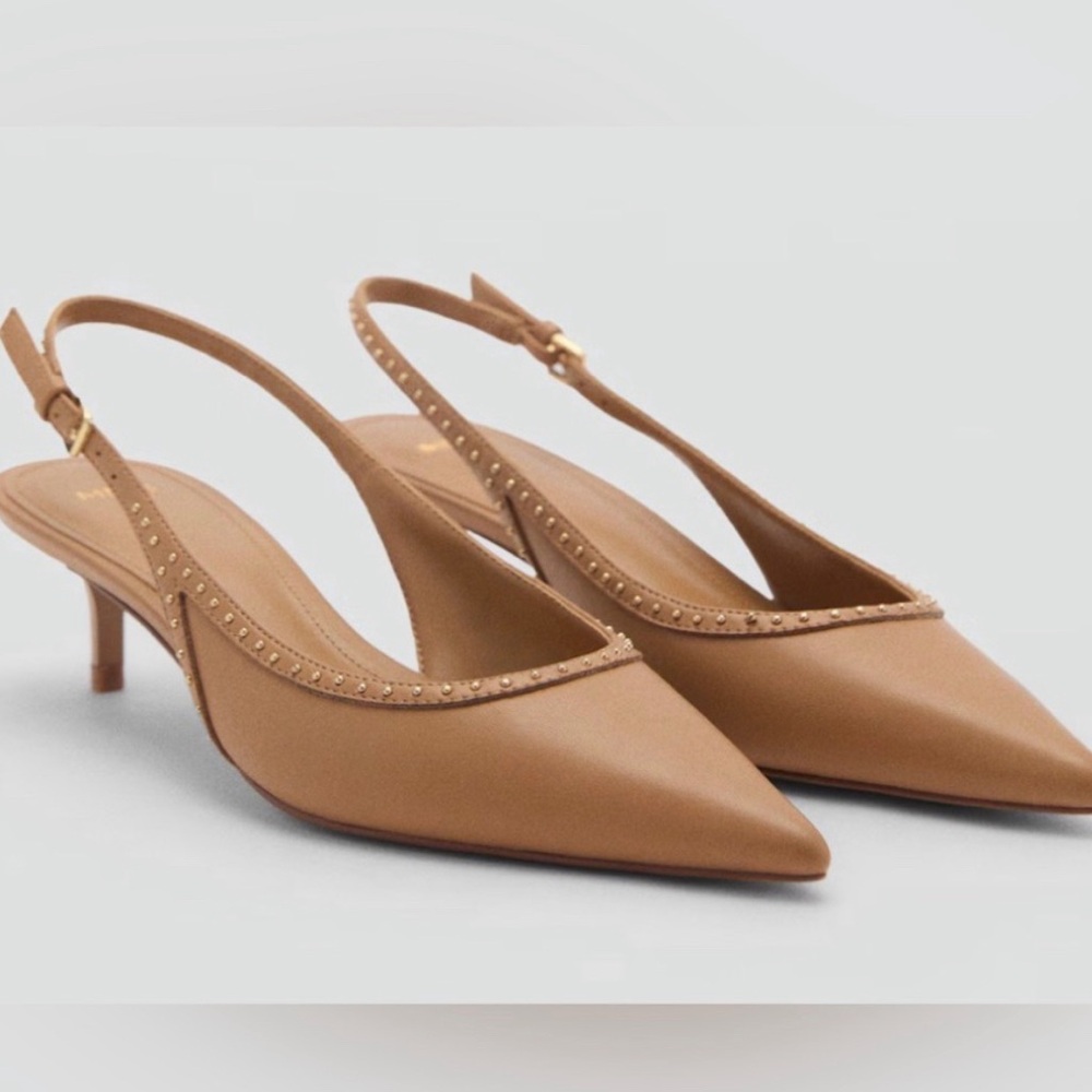 Mango Tan Studded Slingback Heels